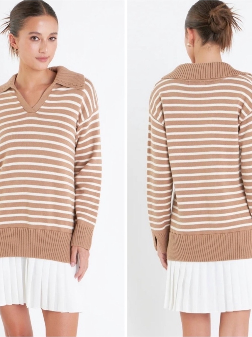 Striped Mixed Media Sweater Dress - English Factory